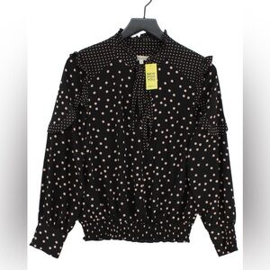 Oasis Black Blouse with Pink Polka Dots